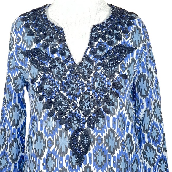Roberta Roller Rabbit Ikat Tunic With Embroidery & Beaded Accents XS To … - Picture 2 of 11